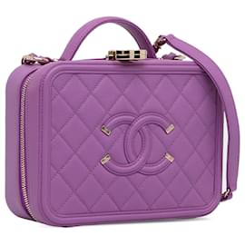 Chanel-Chanel Purple Medium Caviar CC Filigree Vanity Case-Purple