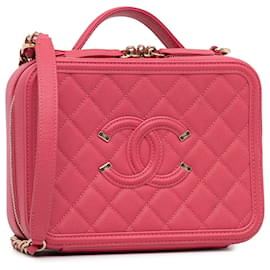 Chanel-Chanel Pink Medium Caviar CC Filigree Vanity Case-Pink