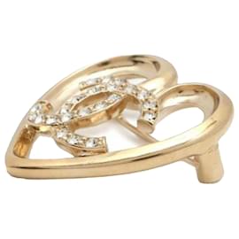 Chanel-Chanel Gold CC Heart Rhinestone Brooch-Golden