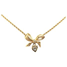 Dior-Dior Gold Ribbon Heart Pendant Necklace-Golden