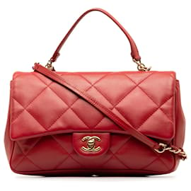 Chanel-Chanel Red Small Lambskin Easy Carry Flap-Vermelho