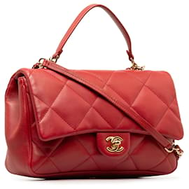 Chanel-Solapa pequeña de transporte fácil de piel de cordero roja Chanel-Roja