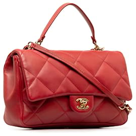 Chanel-Chanel Red Small Lambskin Easy Carry Flap-Vermelho