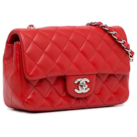 Chanel-Rabat simple en cuir d'agneau classique rectangulaire rouge Chanel-Rouge