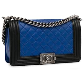 Chanel-Rabat garçon en cuir d'agneau bicolore moyen bleu Chanel-Bleu