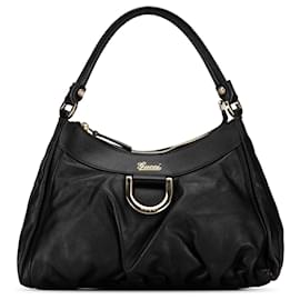 Gucci-Gucci Black Leather Abbey D Ring Shoulder Bag-Black