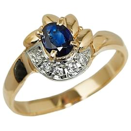 & Other Stories-K18 Gold Pt900 Platinum Sapphire 0.40ct Diamond 0.05ct Ring Size 53 in Great Condition-Golden