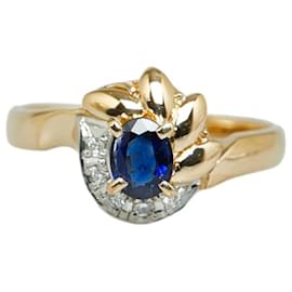 & Other Stories-K18 Gold Pt900 Platinum Sapphire 0.40ct Diamond 0.05ct Ring Size 53 in Great Condition-Golden