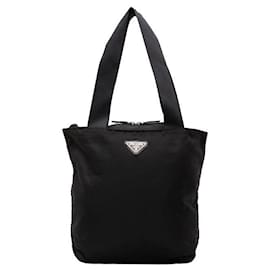 Prada-Prada Nylon Triangle Logo Plate Handbag Black-Black