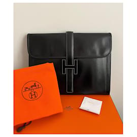 Hermès-Beautiful Hermès Jige GM clutch in black box leather-Black