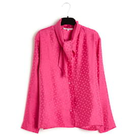 Yves Saint Laurent-Saint Laurent Rive Gauche Top Blouse Pink Silk Polka Dots FR38-Pink