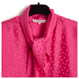 Yves Saint Laurent-Saint Laurent Rive Gauche Top Blouse Pink Silk Polka Dots FR38-Rose
