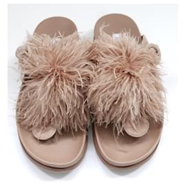 Altuzarra-Altuzarra Boudoir ostrich feather slides sandals-Beige