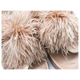 Altuzarra-Altuzarra Boudoir ostrich feather slides sandals-Beige