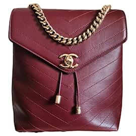 Chanel-Chanel chevron backpack-Dark red