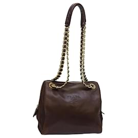 Prada-PRADA Chain Shoulder Bag Leather Brown Auth 71495-Brown
