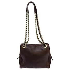 Prada-PRADA Chain Shoulder Bag Leather Brown Auth 71495-Brown