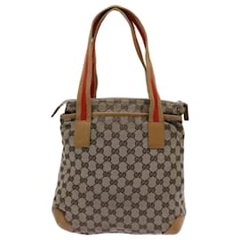 Gucci-GUCCI GG Canvas Sherry Line Tote Bag Beige Red Brown 019 0402 auth 72709-Brown,Red,Beige
