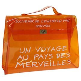 Hermès-HERMES Vinyl Kelly Hand Bag Vinyl Orange Auth 72353-Orange