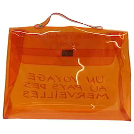 Hermès-HERMES Vinyl Kelly Hand Bag Vinyle Orange Auth 72353-Orange