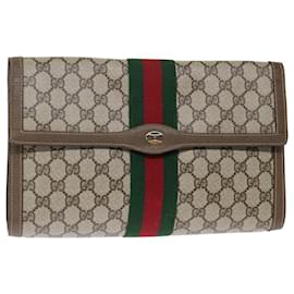 Gucci-GUCCI GG Supreme Web Sherry Line Clutch Bag PVC Beige Red 89 01 007 Auth ep4065-Red,Beige