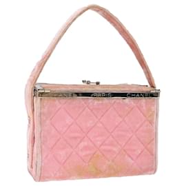 Chanel-CHANEL Bolsa Matelassê Veludo Rosa CC Auth 71634UMA-Rosa