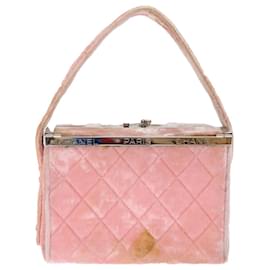 Chanel-CHANEL Matelasse Hand Bag Velor Pink CC Auth 71634A-Pink