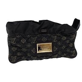 Louis Vuitton-LOUIS VUITTON Monogram Satin Pochette Devi MM Clutch Bag Black M93196 auth 72333-Black
