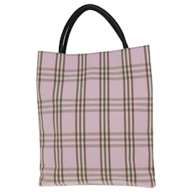 Burberry-BURBERRY Nova Check Hand Bag Canvas Pink Auth 72132-Pink