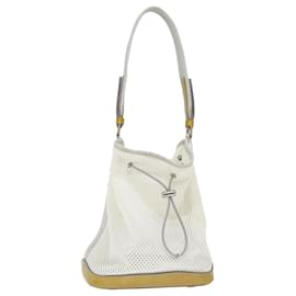 Prada-PRADA Mesh Shoulder Bag Nylon White Yellow Auth 72589-White,Yellow