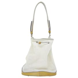 Prada-PRADA Mesh Shoulder Bag Nylon White Yellow Auth 72589-White,Yellow