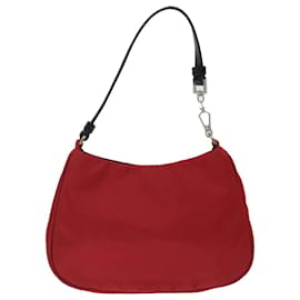 Prada-PRADA Pouch Hand Bag Nylon Red Black Auth 72315-Black,Red