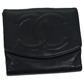 Chanel-CHANEL Wallet Caviar Skin Black CC Auth bs13883-Black
