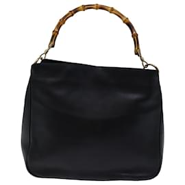 Gucci-GUCCI Bamboo Hand Bag Leather Black 001 1638 Auth ep4038-Black