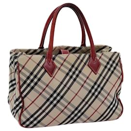 Burberry-BURBERRY Nova Check Blue Label Hand Bag Canvas Beige Red Auth bs13814-Red,Beige