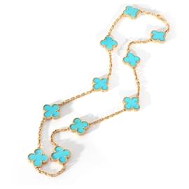 Van Cleef & Arpels-Van Cleef & Arpels Vintage alhambra 10 Station Turquoise Necklace in 18K Gold-Other