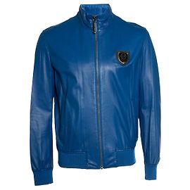 Philipp Plein, blue leather jacket Blue