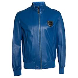 Philipp Plein-Philipp Plein, blue leather jacket-Blue