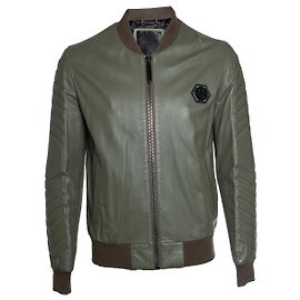Philipp Plein, Lederjacke in Khaki Braun Grün
