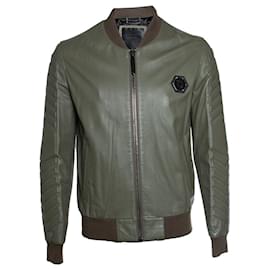 Philipp Plein-Philipp Plein, Lederjacke in Khaki-Braun,Grün