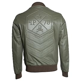 Philipp Plein-Philipp Plein, leather jacket in kaki-Brown,Green