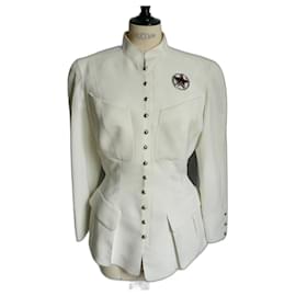 Thierry Mugler-THIERRY MUGLER Veste Gabardine blanche chic vintage T40 TBE-Blanc