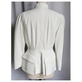 Thierry Mugler-THIERRY MUGLER Weiße elegante Vintage-Gabardinejacke Größe 40, sehr guter Zustand.-Weiß