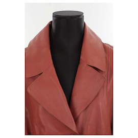 Yves Salomon-Leather trench coat-Orange