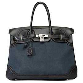 Hermès-Sac HERMES Birkin 35 en Denim Bleu Marine - 101839-Bleu Marine