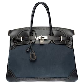 Hermès-Sac HERMES Birkin 35 en Denim Bleu Marine - 101839-Bleu Marine