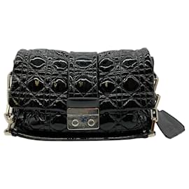Autre Marque-Christian Dior Black Patent Leather Quilted Small Cannage Bag-Black