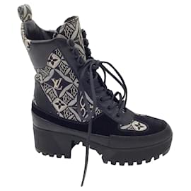 Autre Marque-Louis Vuitton Jacquard de piel de becerro de ante negro Desde 1854 Botas safari con plataforma Laureate-Negro