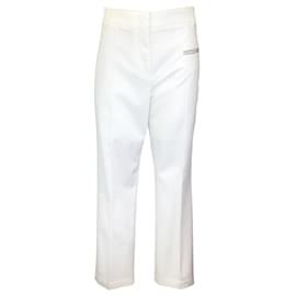 Autre Marque-Fabiana Filippi Branco / Calça de algodão com detalhe de contas Monili prateada-Branco