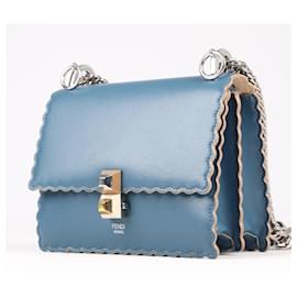 Fendi-FENDI calf leather Small Kan I Chain Shoulder Bag in Blue-Blue